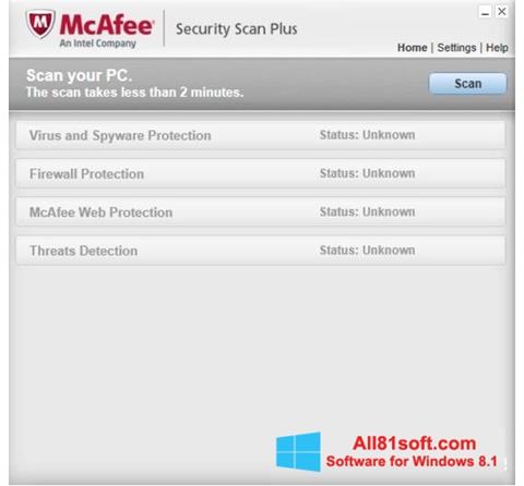 Снимка на екрана McAfee Security Scan Plus за Windows 8.1