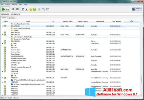 Снимка на екрана Advanced IP Scanner за Windows 8.1
