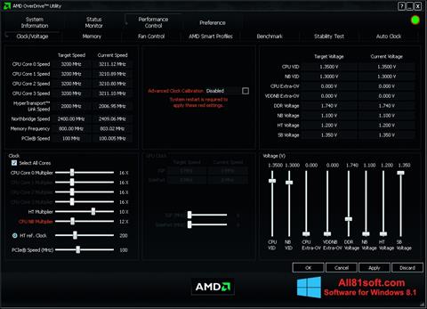 Снимка на екрана AMD Overdrive за Windows 8.1